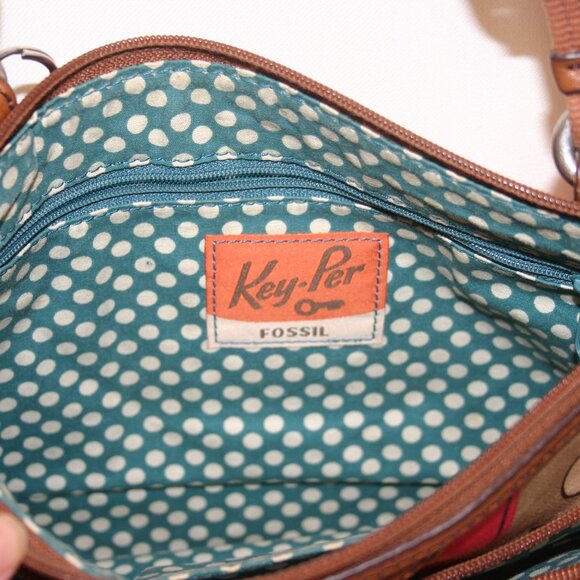 Fossil Key-per Tan Floral Waxed Canvas Cross-body Purse B-149 - Picture 6 of 7